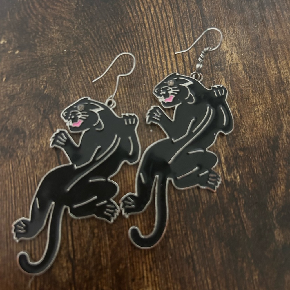 Black Panther Drop Earrings Statement Animal Jungle Bold Boho Gothic